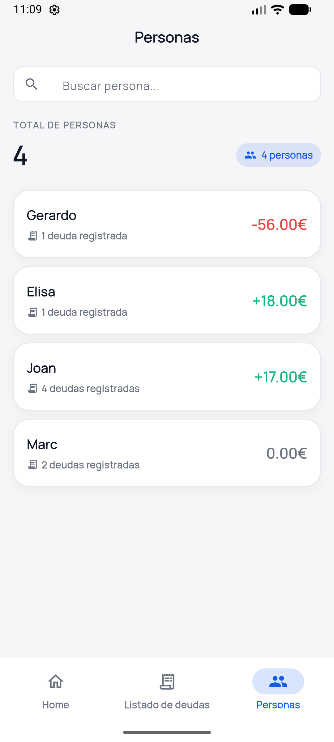 Pantalla de categorias y resumen de deudas